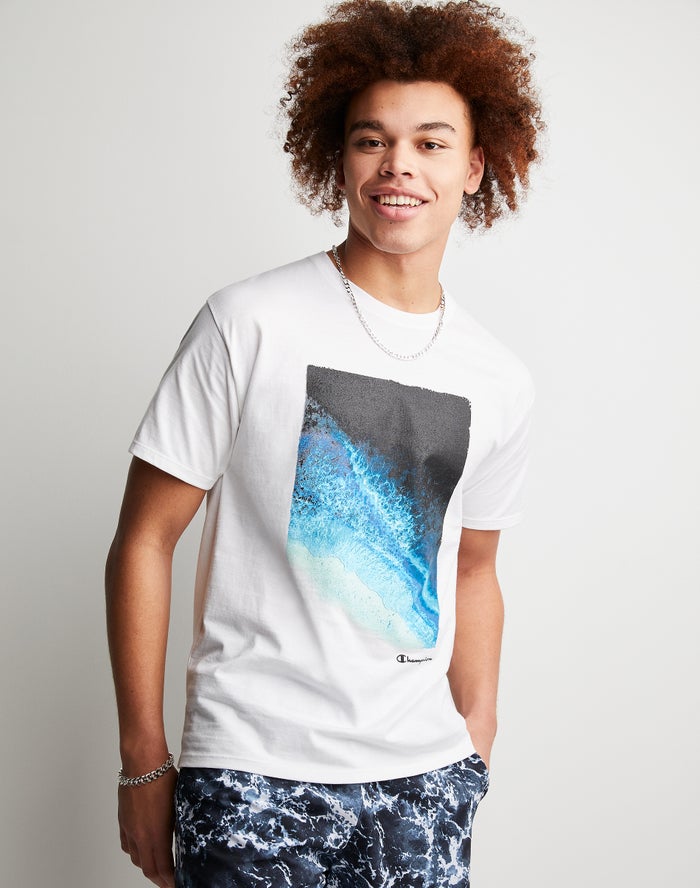 Champion Herre T-Shirts Hvide - Classic Graphic Shoreline - Danmark ZNR-385217